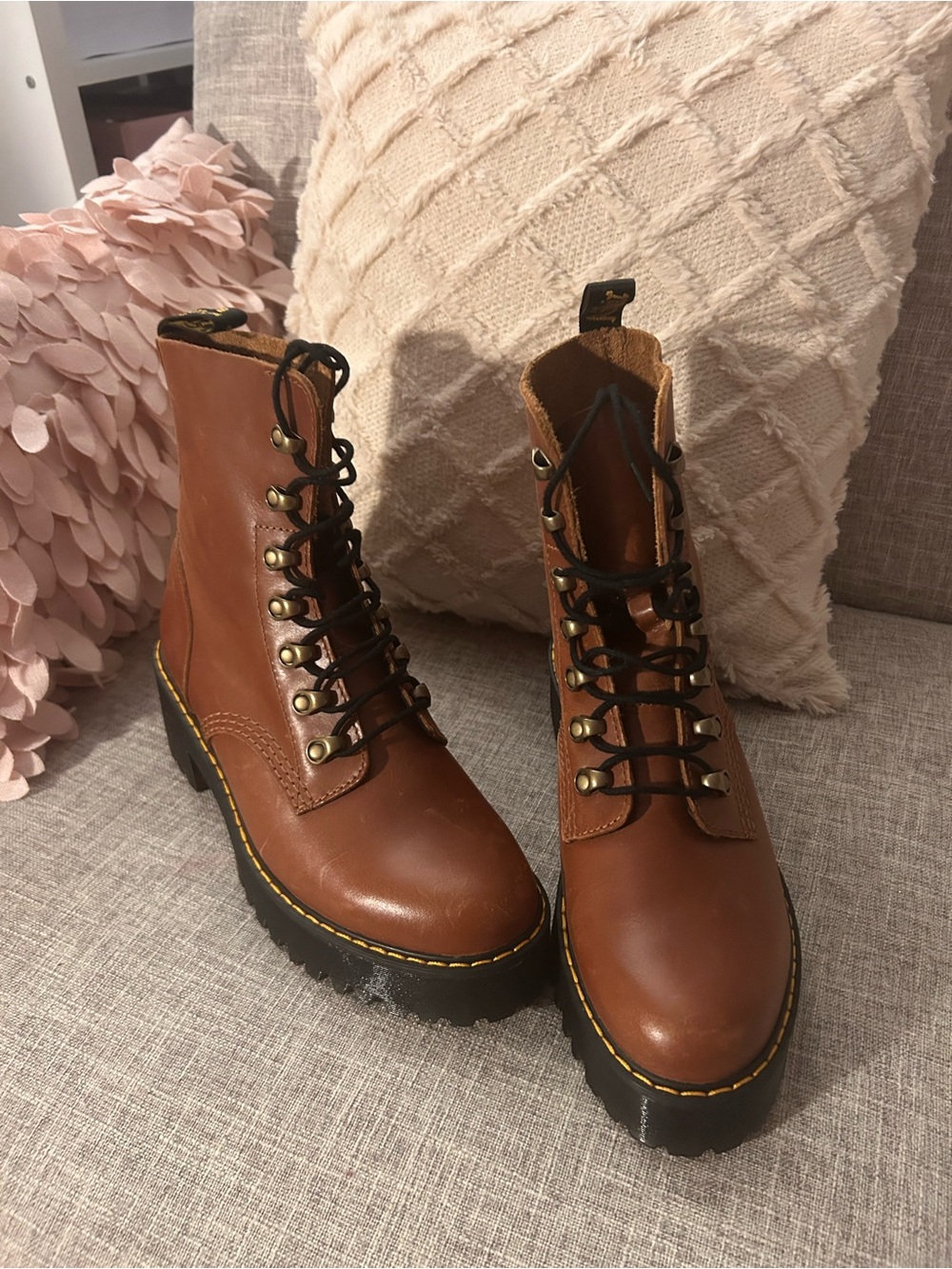 Dr. Martens Tan/Brown Leather Lace-Up Platform Boots